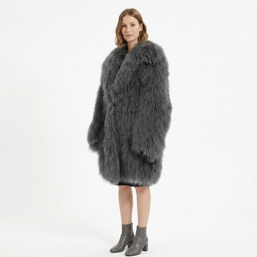 37" Long Mongolian Lamb Fur Jacket